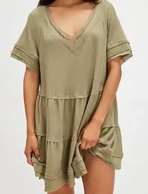 Intimately Free People Fresh Take Nightie Fall Green Waffle Knit Tier Dress