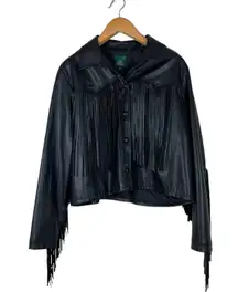 Wild Fable Women's Size XXL Fringe Cropped Faux Leather Jacket Black