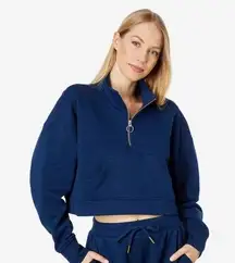 WeWoreWhat Terry Cropped Half Zip in Dress Blue