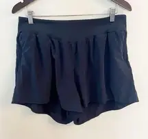 Navy Blue Elastic Waist Athletic Running Shorts Size Large Lined Flowy