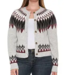 Lucky Brand NWT  Jacquard Yoke Fair Isle Raglan Cardigan Sweater WOOL Blend