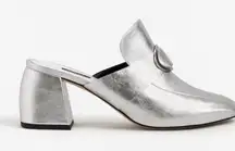 Mango Metallic Silver Mules