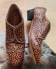 REBECCA MINKOFF Cheetah Print Pony Hair Zipper Trim Cap Toe Loafers Size 8‎