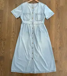 Anthropologie Vintage Denim Short Sleeve Maxi Dress Light Blue Size Medium