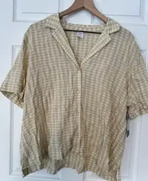Melrose & Market yellow light weight Button Up short sleeve blouse NWT size XL