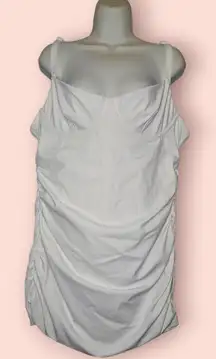 SKIMS One Piece Ruched Shaping Sculpting Swim Dress In Marble White Smoothing 3X