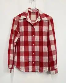 1970's Levis Women's Red/‎ White Button-Up Shirt - Size S