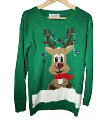 Ugly Christmas Sweater Green Medium Tiara International Reindeer Sequins