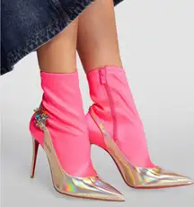 CHRISTIAN LOUBOUTIN Jessie Booty Joli Patent Iridescent Neon Sock Boots EU 39.5