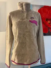 Patagonia Jacket Womens Small Gray High Pile Fleece Outdoor T Snap Logo Top