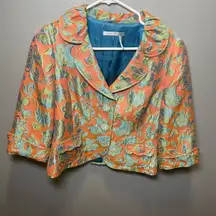 Classiques Entier  Tapestry Fiesta Blazer Coral Teal Floral Size Medium Petite