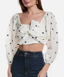 FARM RIO Blue Flowers Crop Top Size Small