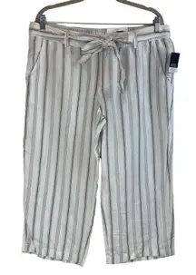 Liz Claiborne Green Stone Stripe Linen Crop Pants Size L New