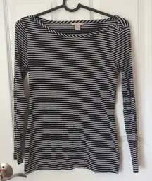 Banana Republic Navy and White Boatneck Striped Long Sleeve Top - Size: Small