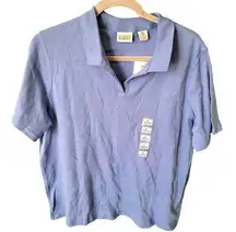 Vintage Classic Elements Blue Basic V-Neck Collared Polo Women's Blouse Size XL