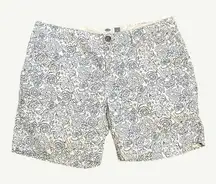 Old Navy Floral White and Blue Flat Front Cotton Shorts 6” Inseam 8