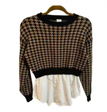 Joie Brown and Black Houndstooth Sweater with White Button Up Combo