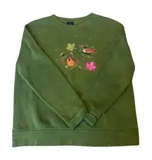 Vintage Basic Edition Green Bird Fall Pullover Long Sleeve Sweatshirt Women's‎ M