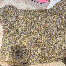 Hand knit short sleeve Yellow and blue  Knit Sweater cardigan measurements in pi