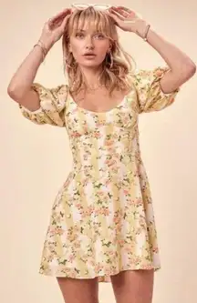 FOR LOVE AND LEMONS Atlanta Mini Dress in Buttercreme Floral Yellow Size Small