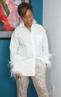 NEW J.Crew Feather Trim Cotton Poplin Button Up Shirt With Collar White