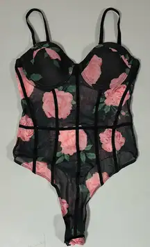 Black Pink Rose Roses Flower Floral Print Tank Top Spaghetti Strap Shirt Blouse Cami Camisole Bodysuit Teddy Onesie Size S 🌷✨