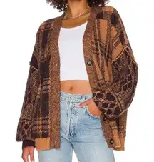 Free People Sepia Plaid Jacquard Oversized Cardigan in Birchwood Combo. …