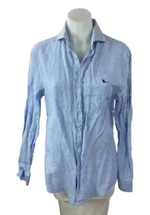 Club House 100% Linen Women's Collar V Neck Long Sleeve Button Down Shirt Top S