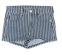 Women’s  White and Blue Veritcally Striped high rise shortie denim