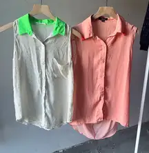Set of 2 | Sleeveless Neon Accent Button-Up Tops