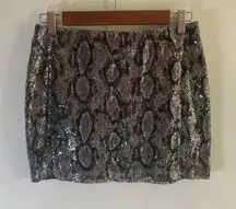Y2K Express Sequin Snakeskin Pattern‎ Mini Skirt - Black/Gold - Size XS 0289