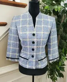 Vintage Db Collection Blue Acrylic Long Sleeve Single Breasted Blazer Size 8P