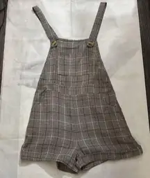 Plaid Romper Overalls Shortalls M Dark Light Academia Preppy Casual Indie Print