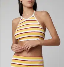 Solid & Striped Demi Bikini Top Yellow Terry Cloth Tie High Neck Women's Size XS