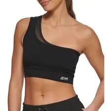 Dkny Sport Black Double-Layer One-Shoulder Mesh-Combo Bralette