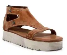 Bed|Stu Tan Leather Platform Sandals Zip Back Size 7