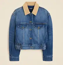 J. Crew Blue Denim Jacket with Tan Collar cropped XS SIZE 2 NWT