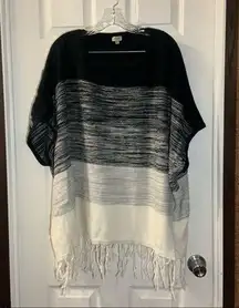 Cremieux Black/Grey/Cream Fringe Hem Sweater size Small