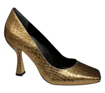 Werner Bronze Croc Embossed Square Toe Heels Women’s 8 Party Going Out Heels