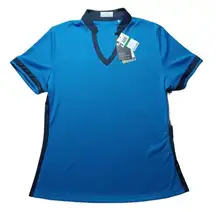 Callaway Women's LARGE Golf Shirt Color Block Mandarin Collar Polo Blue New NWT