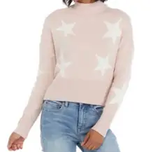 Cropped Mock Neck Star Sweater White Ash Pink Large