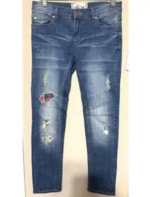 White Crow Jeans Womens 26 Patchwork distressed boho flannel lined grunge