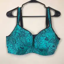 Cacique Women’s Floral Paisley Print Seafoam Green Black Slightly Padded Bra
