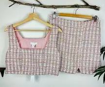 House of Harlow NWT  1960 Pixie Dust Tweed Pink Top and Mini Skirt Set