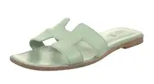 Hermes Leather Oran Vert Jade Epsom Calfskin Sandals