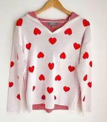 MARLED REUNITED CLOTHING VALENTINES DAY SWEATER. WHITE w RED HEARTS