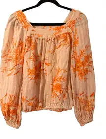 Joie Cadby Linen Balloon Long Sleeve Square Neck Peasant Floral‎ Size Medium
