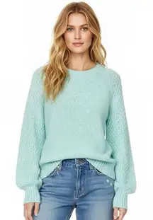 J.Crew Womens Sweater Size XS Honeycomb Balloon Sleeve Green Wool Blend Alpaca