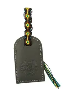 NWOT Consuela Gray Leather Bag Tag Luggage Tag Friendship Bracelet Embossed