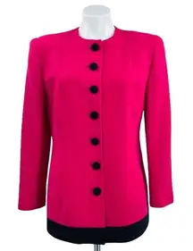 CHRISTIAN DIOR Vintage Button Down Blazer Fuschia & Black Trim Size 10P